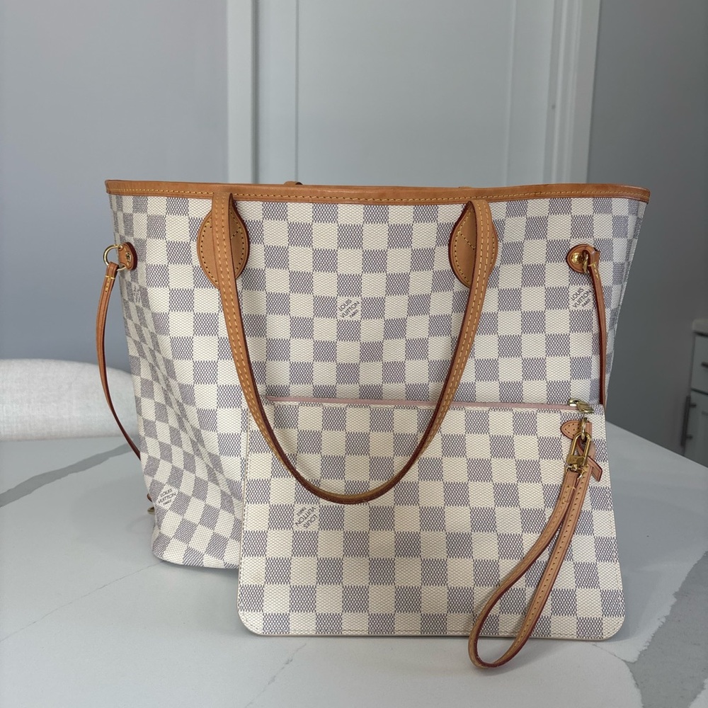 Louis Vuitton Damier Azur Neverfull MM with Rose Ballerine Pink Interior